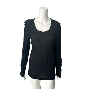 Burberry Brit Black Long Sleeve Top With Leather Accent Size Small